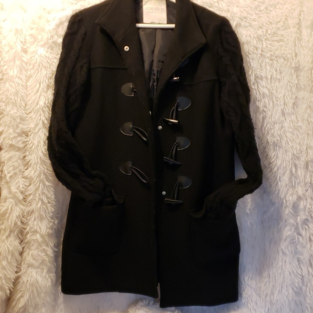 Peacoat with Sweater Sleeves Black